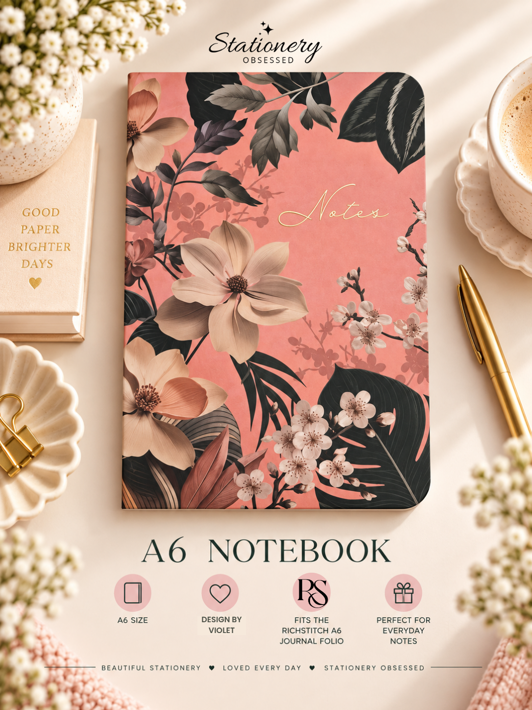 Coral Blossom A6 Notebook