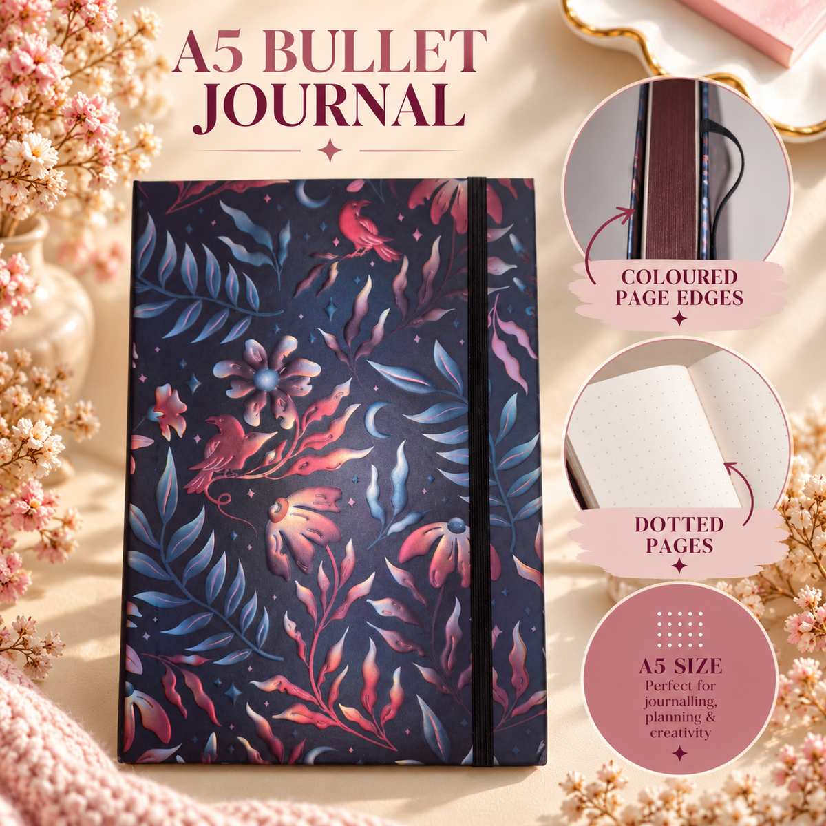 Enchanted Midnight Garden A5 Dotted Bullet Journal