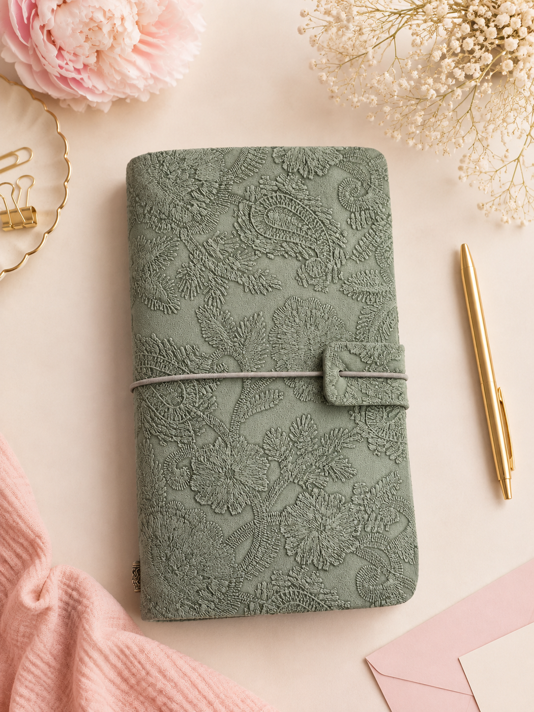 Embossed Personal Journal Folio with 3 Kraft Notebooks