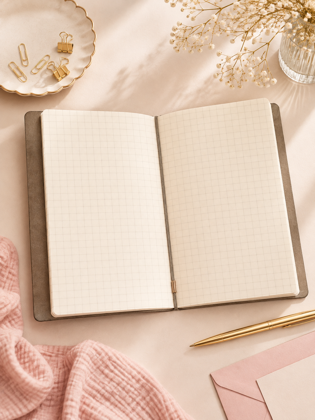 Embossed Personal Journal Folio with 3 Kraft Notebooks