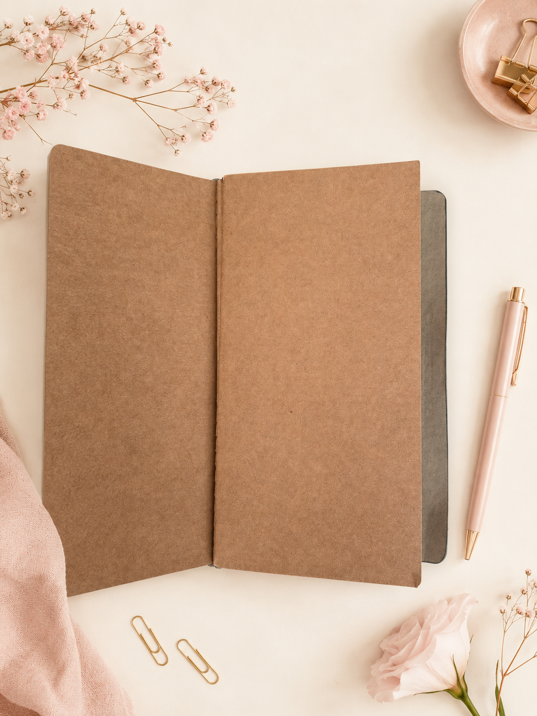 Embossed Personal Journal Folio with 3 Kraft Notebooks