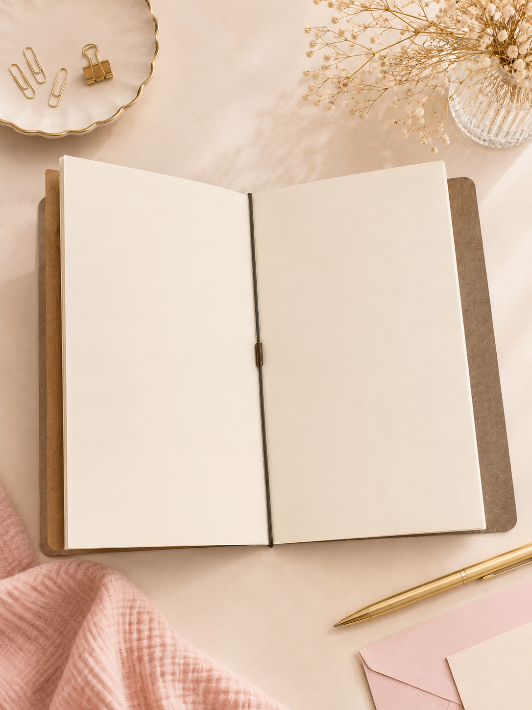 Embossed Personal Journal Folio with 3 Kraft Notebooks