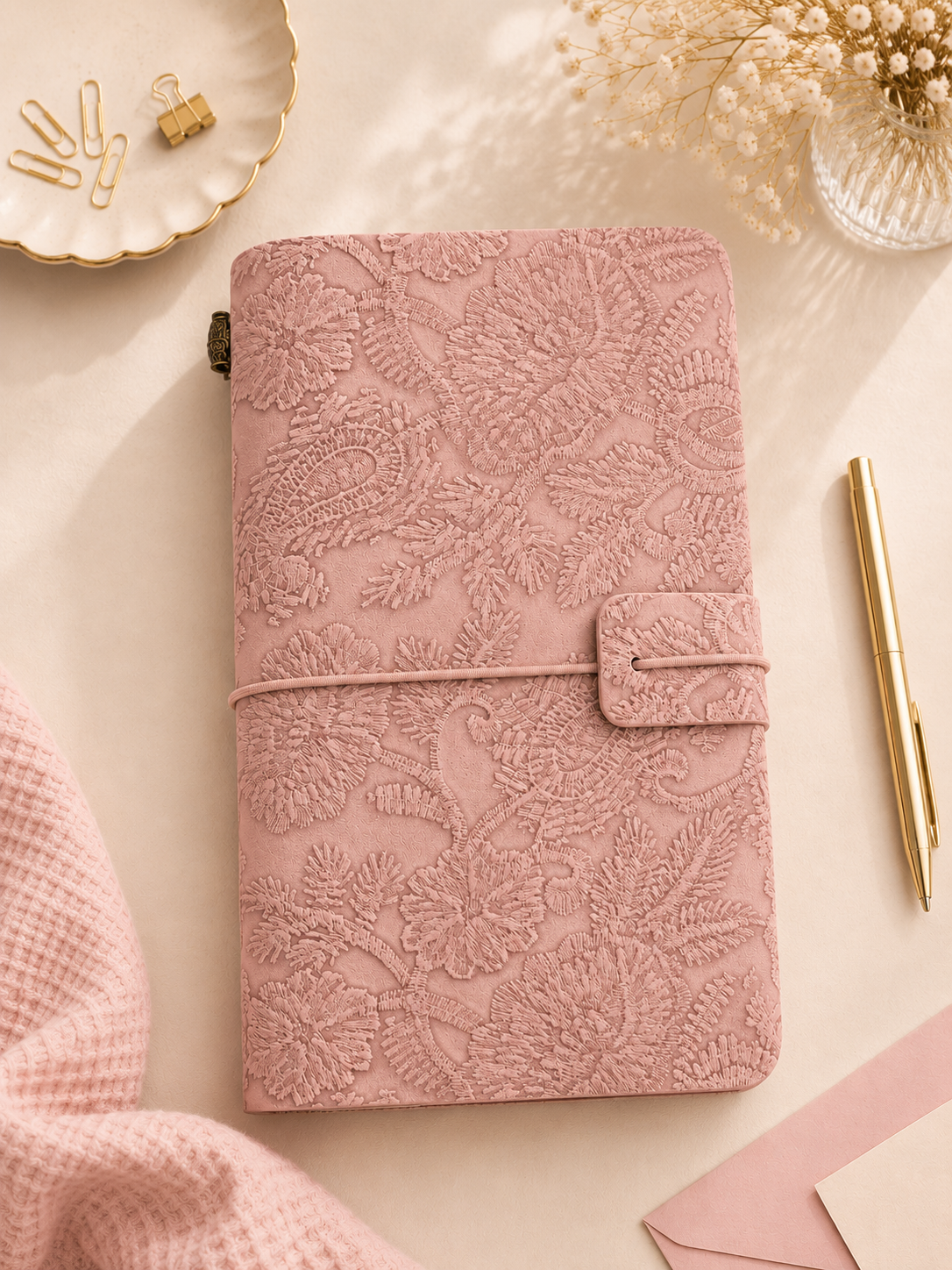 Embossed Personal Journal Folio with 3 Kraft Notebooks