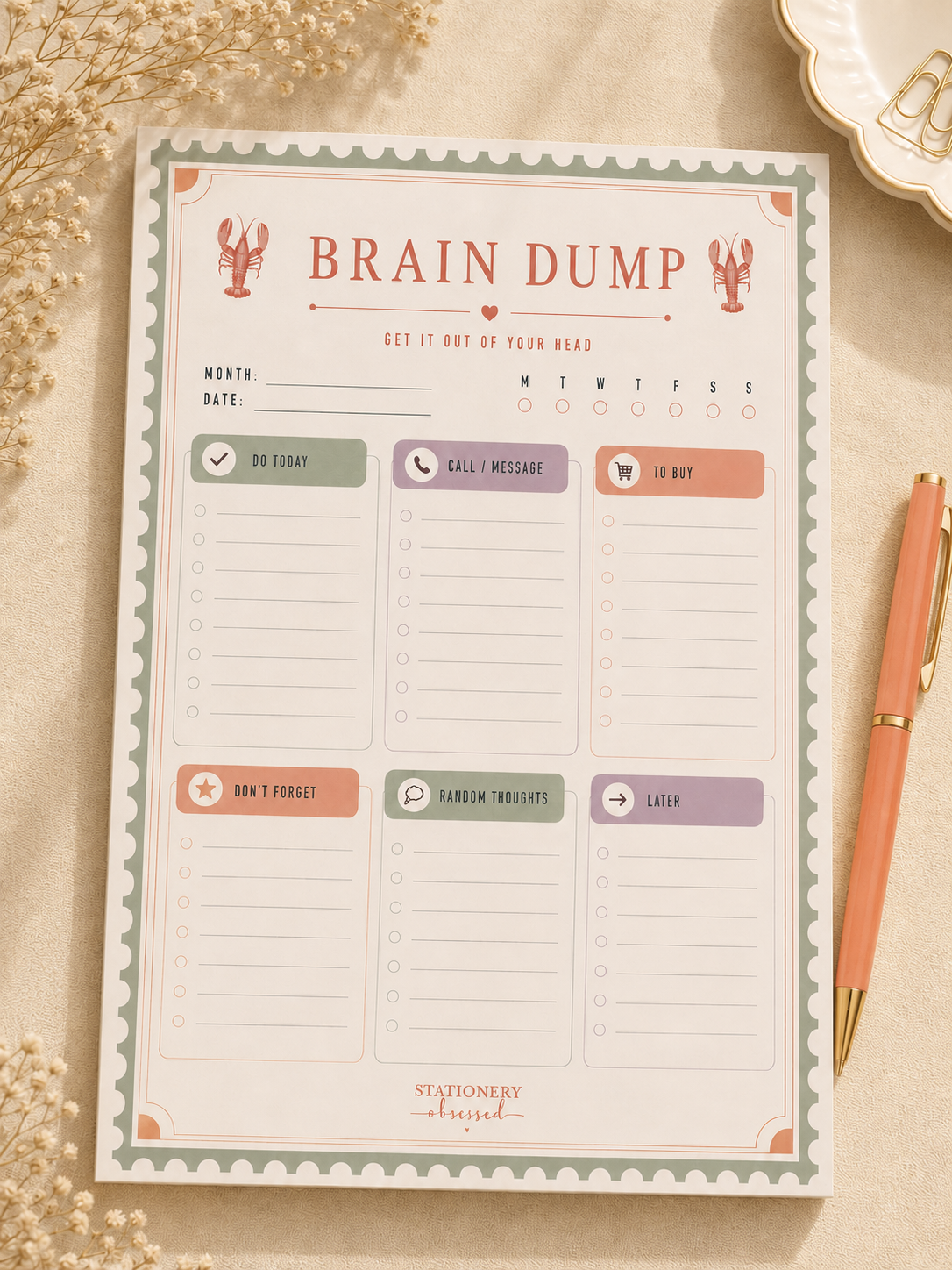 Lobster A4 Brain Dump Note Pad