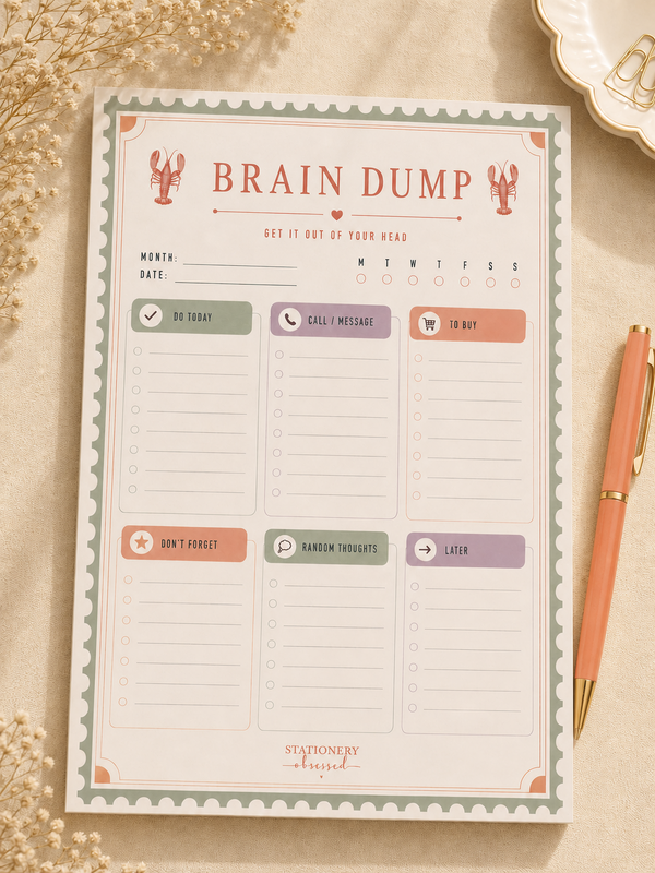 Lobster A4 Brain Dump Notepad