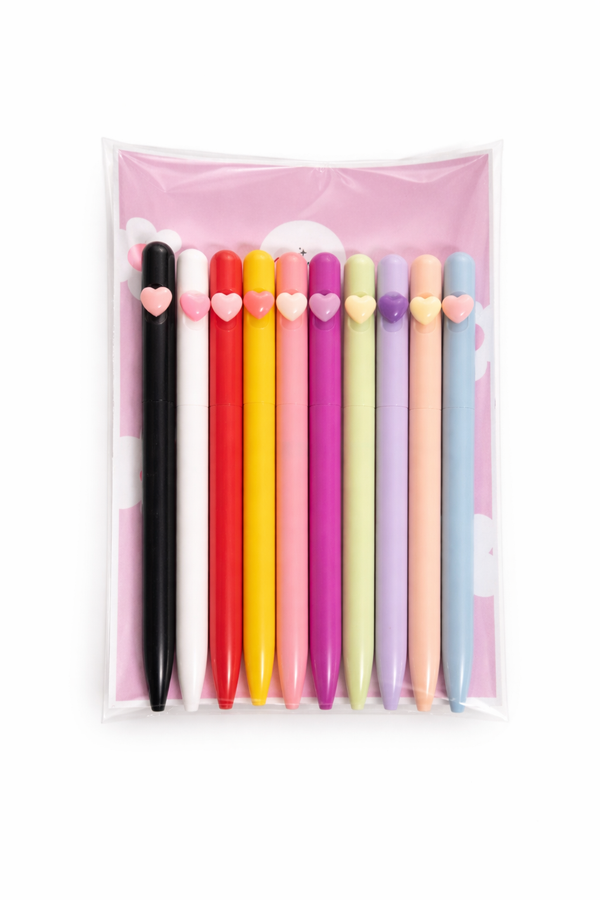 Pastel Heart Motif Pen Set (10 Pack)