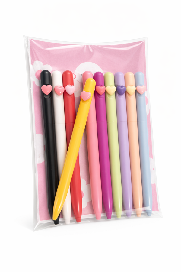 Pastel Heart Motif Pen Set (10 Pack)