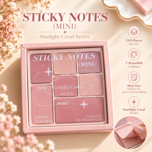Starlight Coral Mini Sticky Notes Set – 210 Pieces | 7 Colours