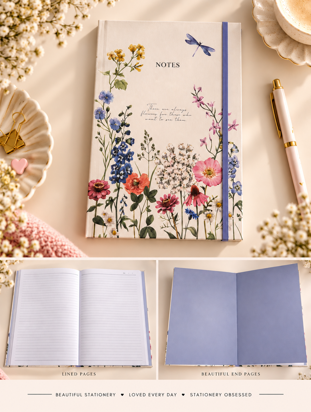 A4 Dragonfly & Florals Soft Cover Flat Lay Notebook