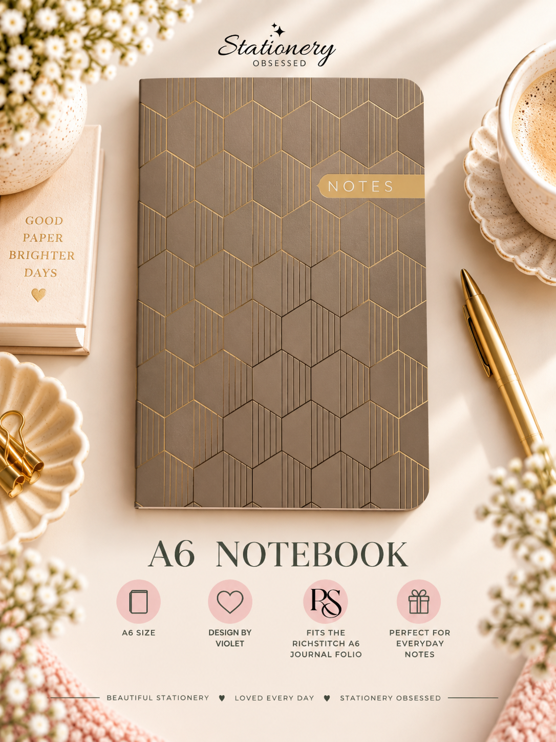 Full Gold Geometric A6 Notebook