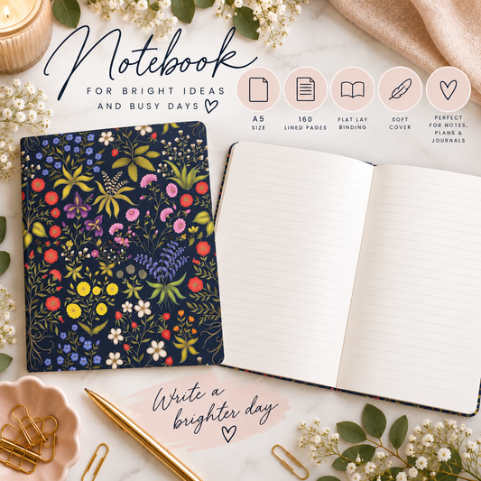 A5 Catherine Rowe Soft Cover Lined Journal / Notebook. FSC-certified paper. Flat Lay.