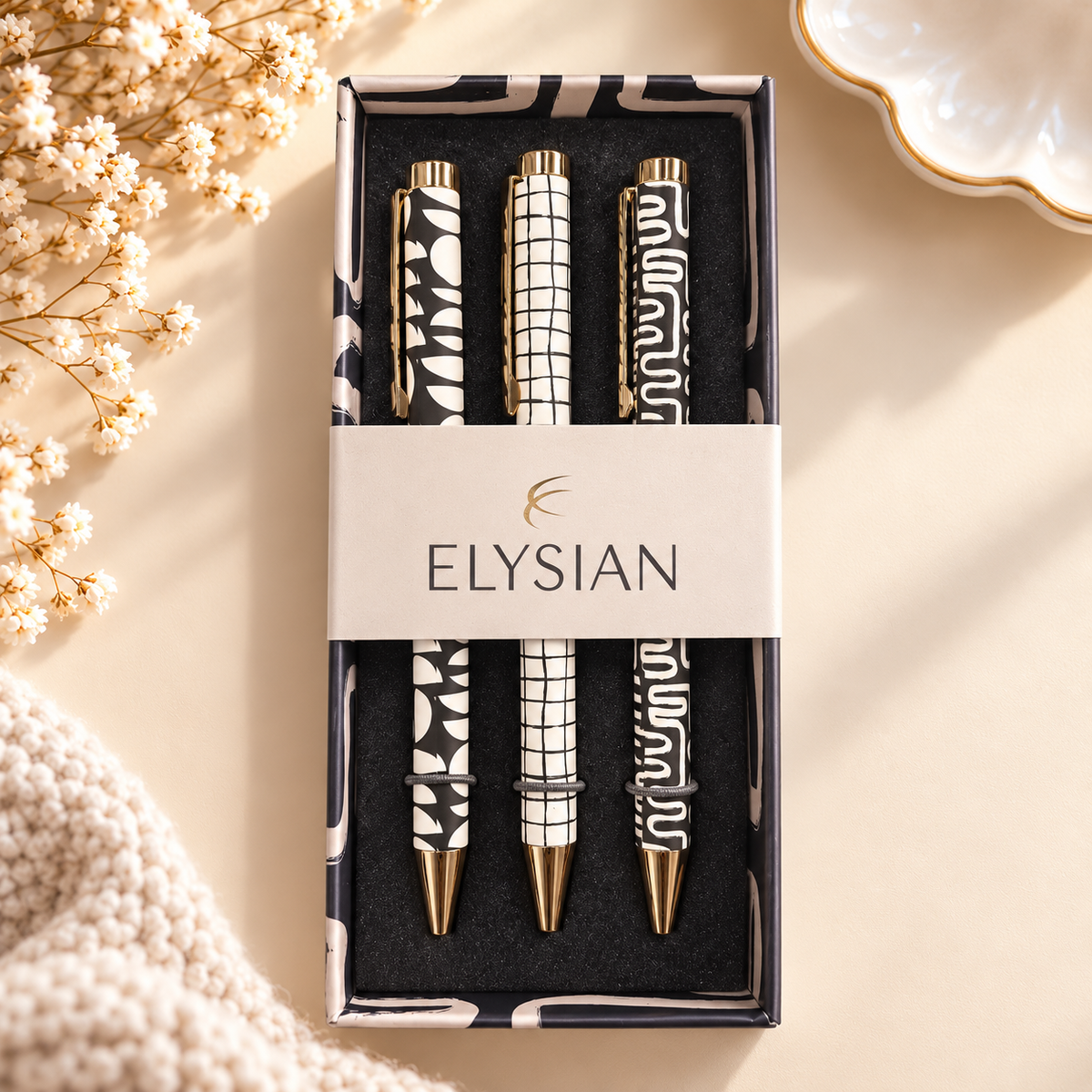 Elysian Monochrome Ballpoint Pen Gift Set – Set of 3