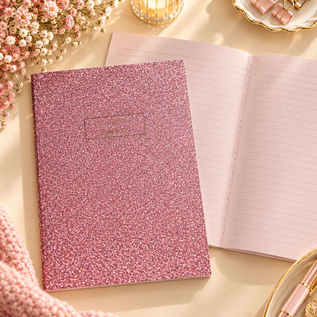 A5 Sparkly Glitter Notebook – Pink & Aqua