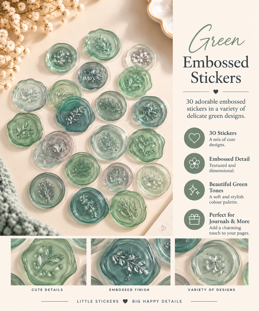 Mini Embossed Stickers – 30 Piece Set | Lilac, Green & Multicolour