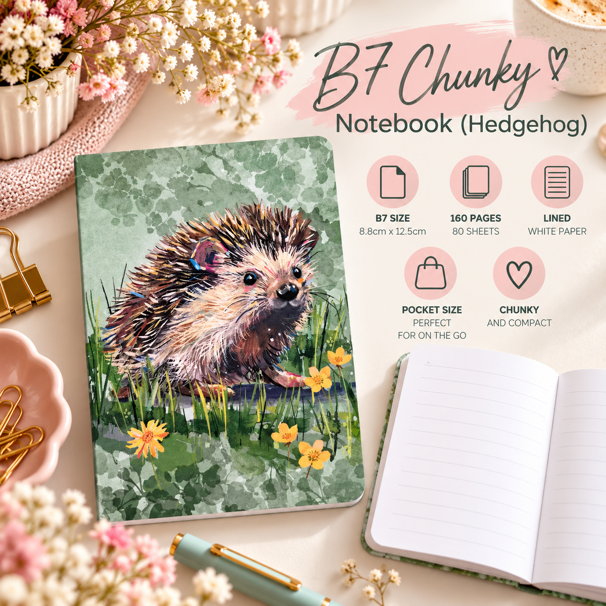 B7 Chunky Hedgehog Pocket Notebook