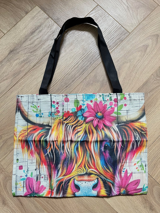 Highland Cow Colourful Tote Bag