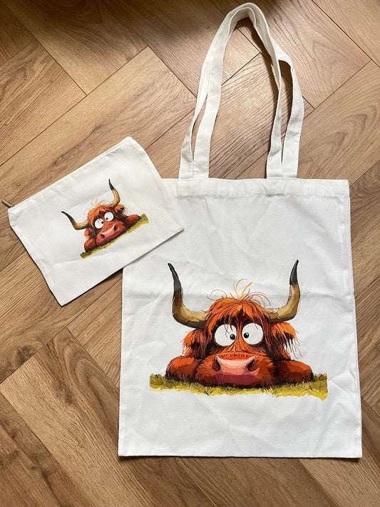 Highland Cow Tote Bag With Purse