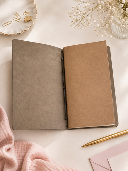 Embossed Personal Journal Folio with 3 Kraft Notebooks