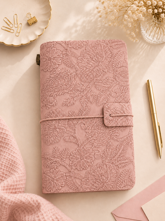 Embossed Personal Journal Folio with 3 Kraft Notebooks