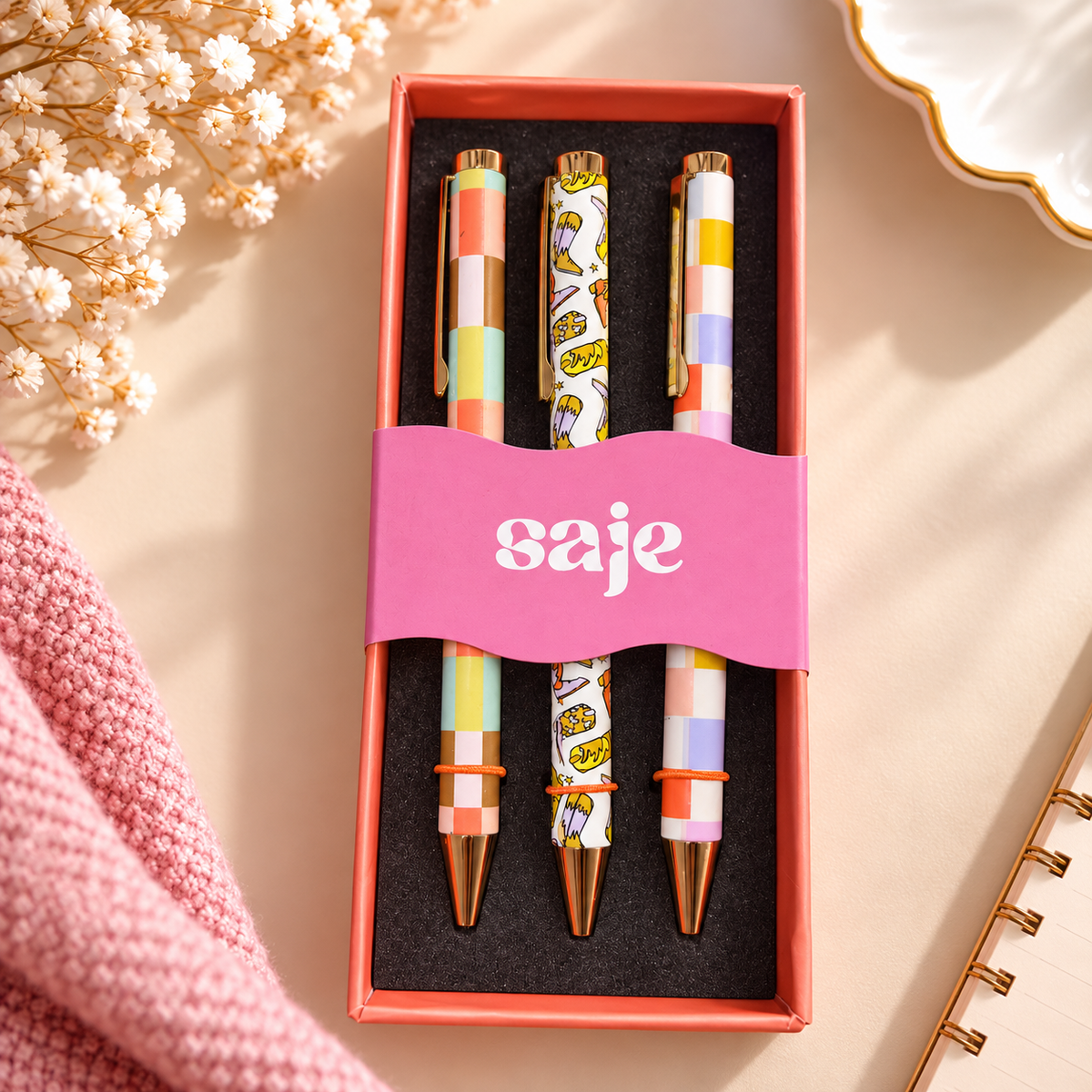 Saje Mixed Design Ballpoint Pen Gift Set – Set of 3