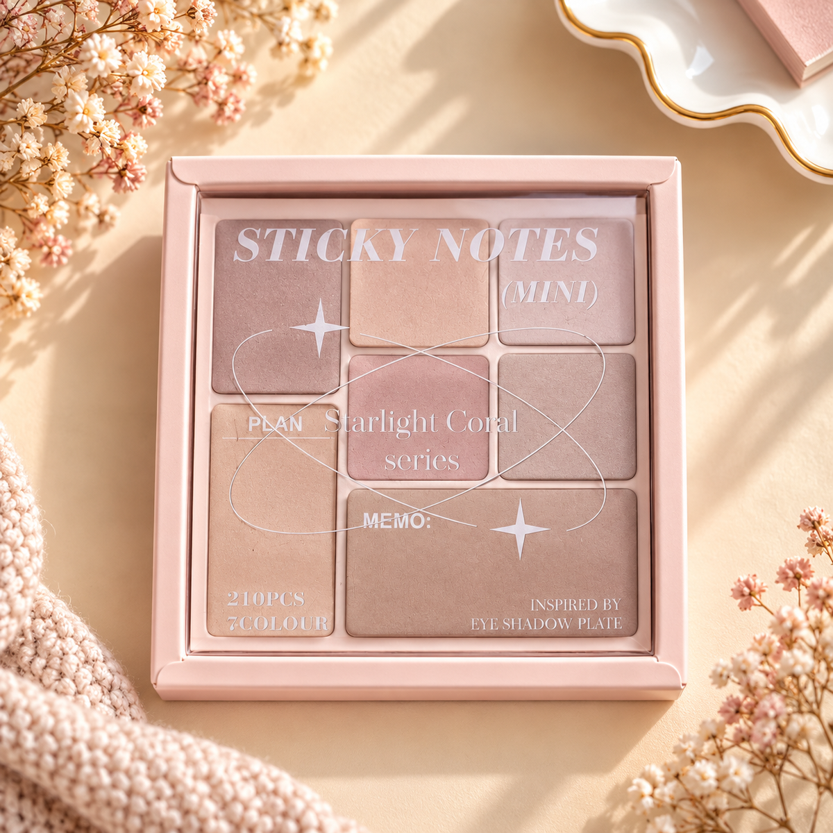 Starlight Coral Mini Sticky Notes Set – 210 Pieces | 7 Colours