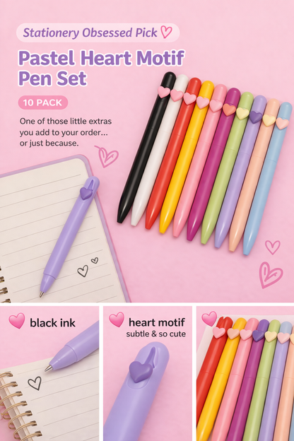 Pastel Heart Motif Pen Set (10 Pack)