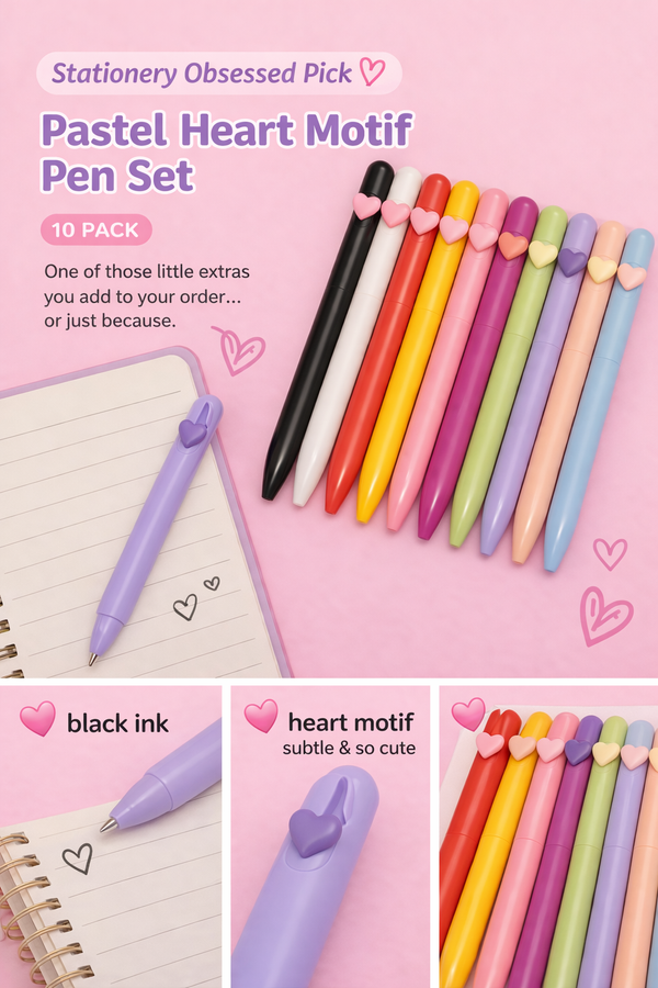 Pastel Heart Motif Pen Set (10 Pack)