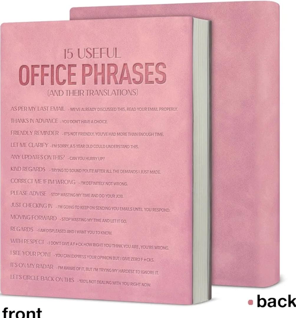15 Useful Office Phrases – Funny A5 Soft-Touch Faux Leather Notebook