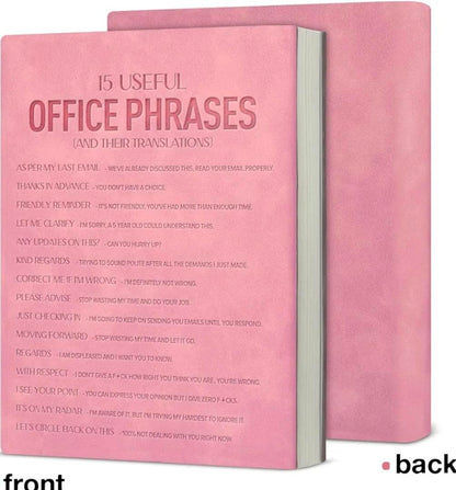 15 Useful Office Phrases – Funny A5 Soft-Touch Faux Leather Notebook