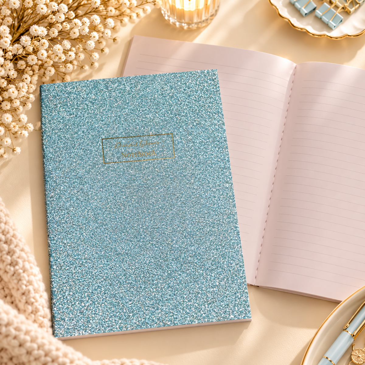 A5 Sparkly Glitter Notebook – Pink & Aqua