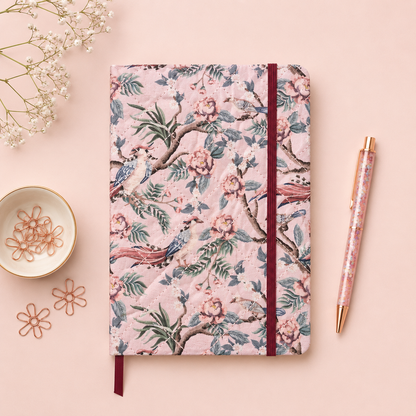 Blossom & Birdsong embroidered fabric notebook front cover