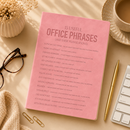 15 Useful Office Phrases – Funny A5 Soft-Touch Faux Leather Notebook