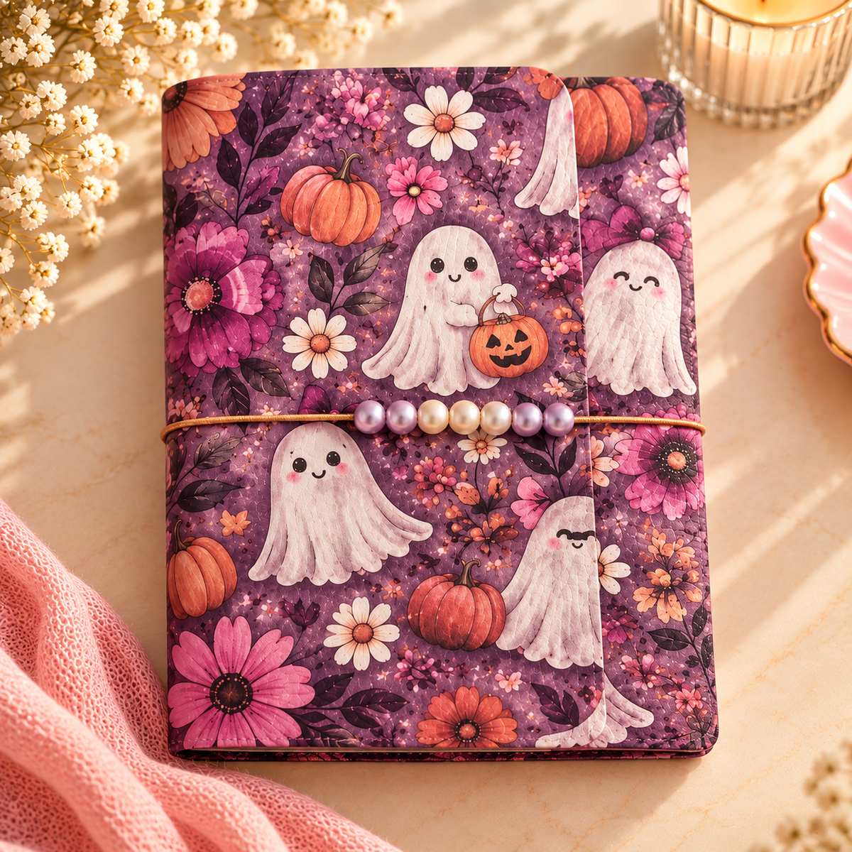 Pretty Spooky A6 Leather Journal Folio. One of one. Designed by Rae.