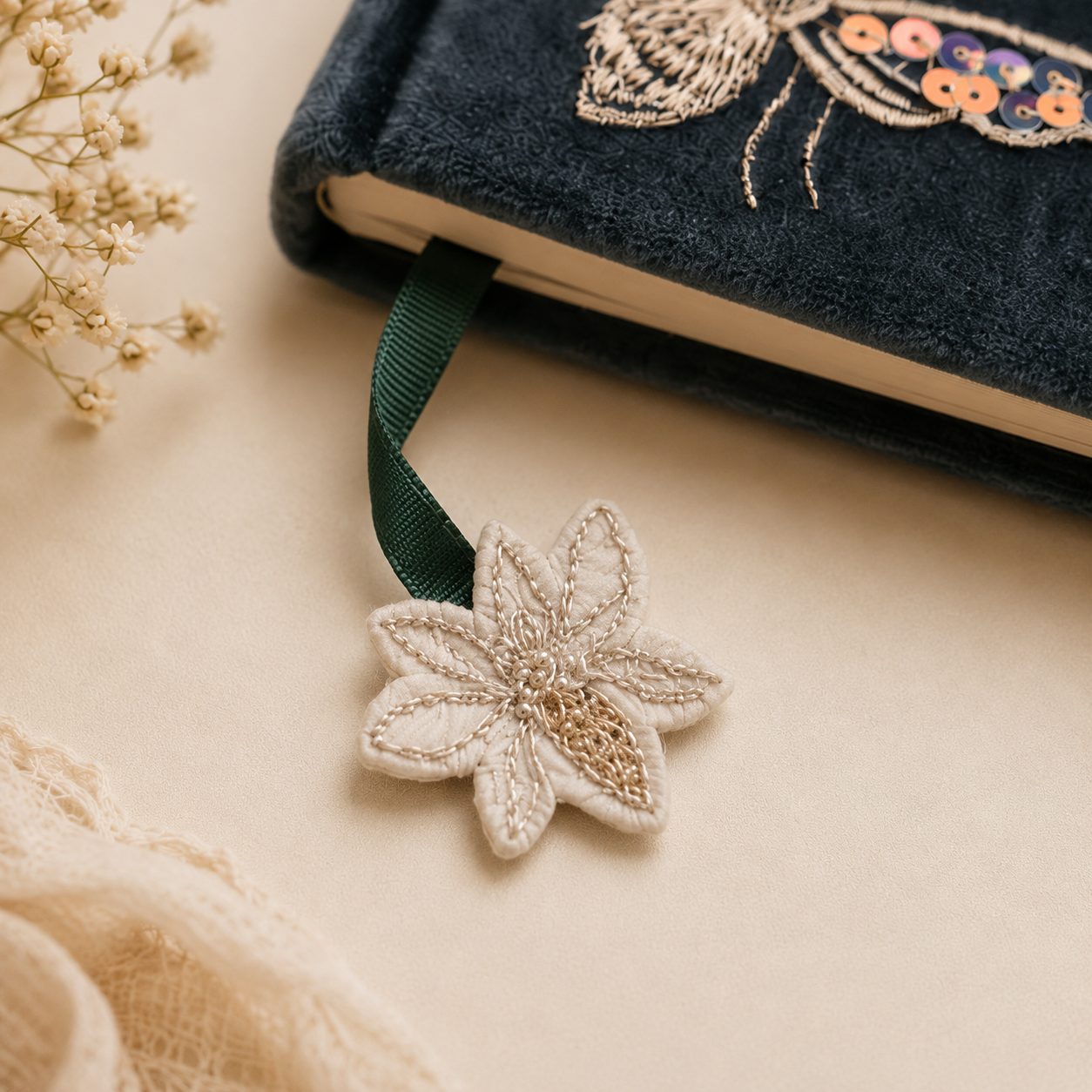 Velvet Bee Notebook embroidered bookmark