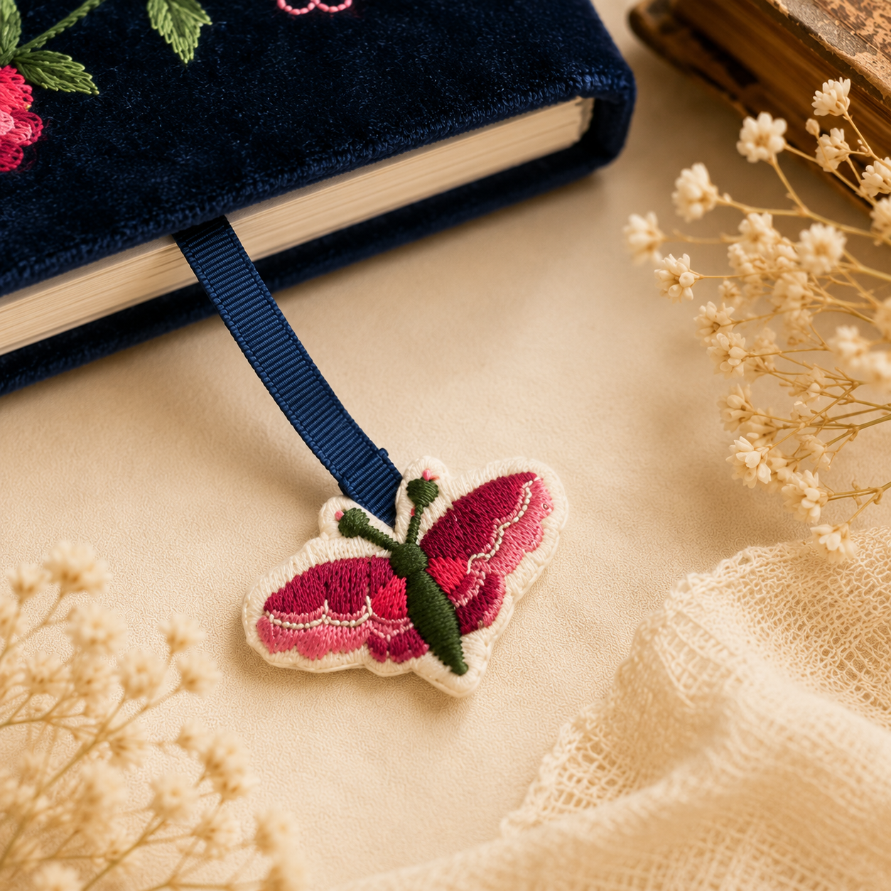 Velvet Butterfly Notebook embroidered bookmark